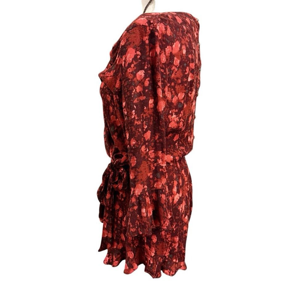 Free People All The Right Ruffles Burgundy Floral Wrap Romper Size XS - Picture 3 of 4